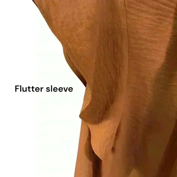 ADRIANNA PAPELL FLUTTER SLEEVE BLOUSE CAMEL SZ M MEDIUM - Picture 5 of 7